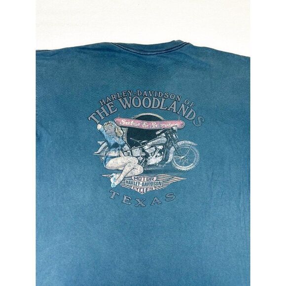 Vintage Harley Davidson Blue T-shirt Biker Motorcycle Texas Single Stitch - Picture 3 of 8